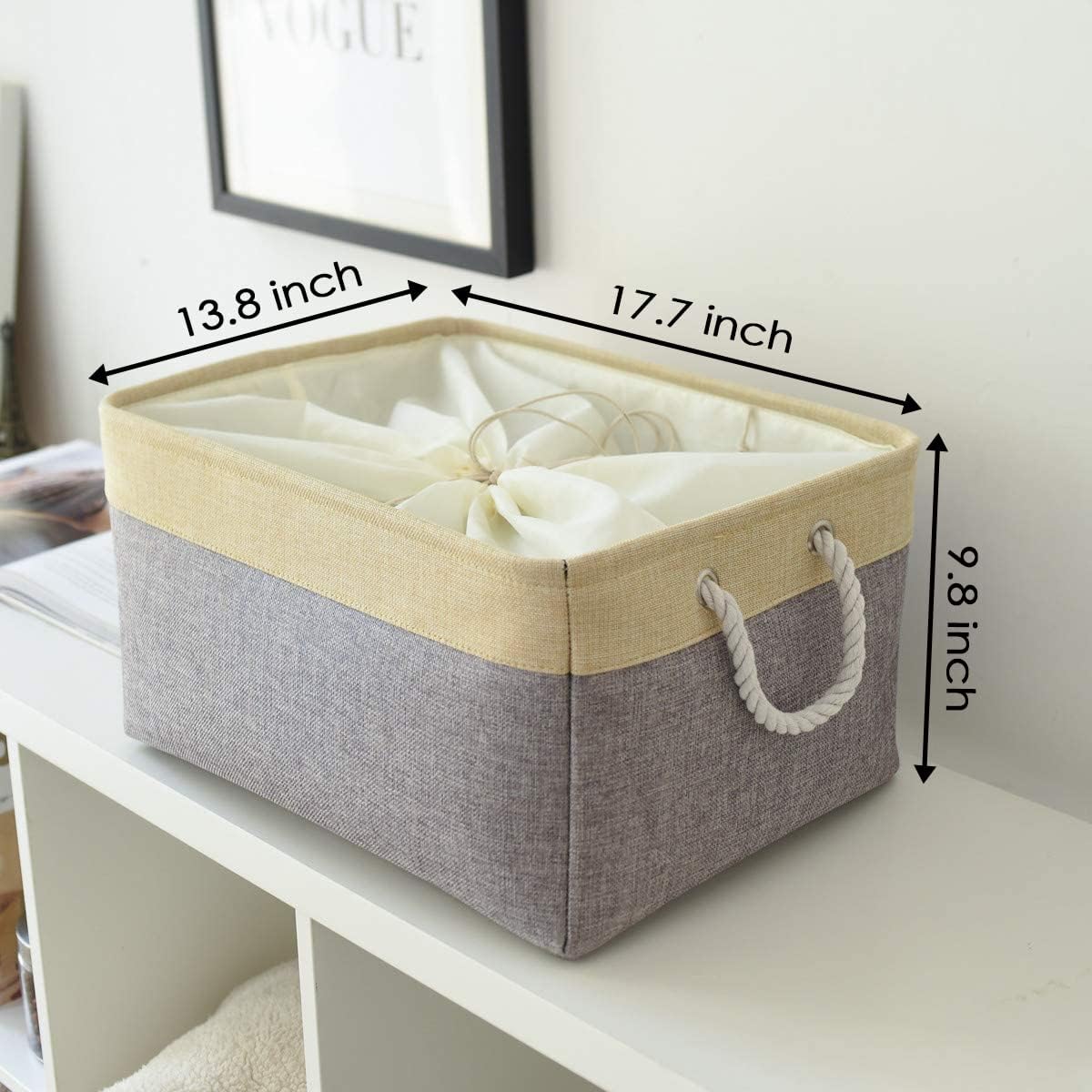 TheWarmHome Storage Baskets for Organizing, Extra Large-3Pack, 17.7L×13.8W×9.8H inch Large Sturdy Storage Bins, Decorative Storage Baskets for Shelves Closet Nursery (Gold&Grey)