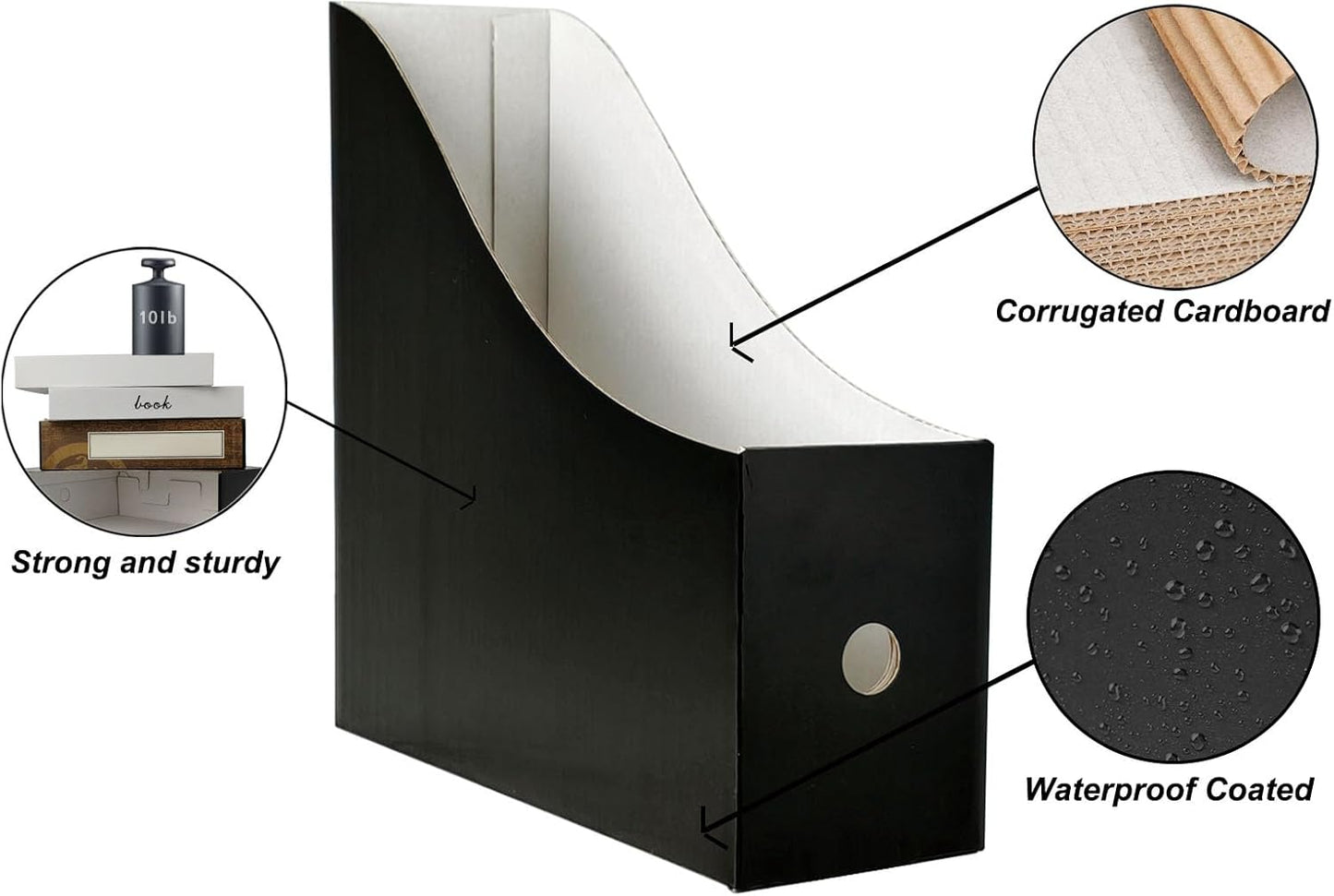 24 Pack Black Cardboard Magazine Holder, Sturdy Book Bins for Classroom Library, 10.6'' ×10.2'' ×3.5'' Inch Vertical File Folder Box