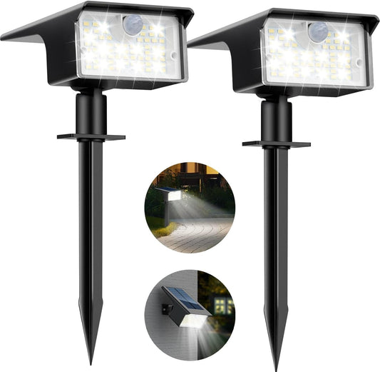 Nipify Solar Spot Lights Outdoor Motion Sensor, [2 Pack/62 LED]3 Modes Solar Landscape Spotlights Outdoor Waterproof, 2-in-1 Solar Lights Outdoor Pathway Lights for Yard Garden Wall Patio, Cool White