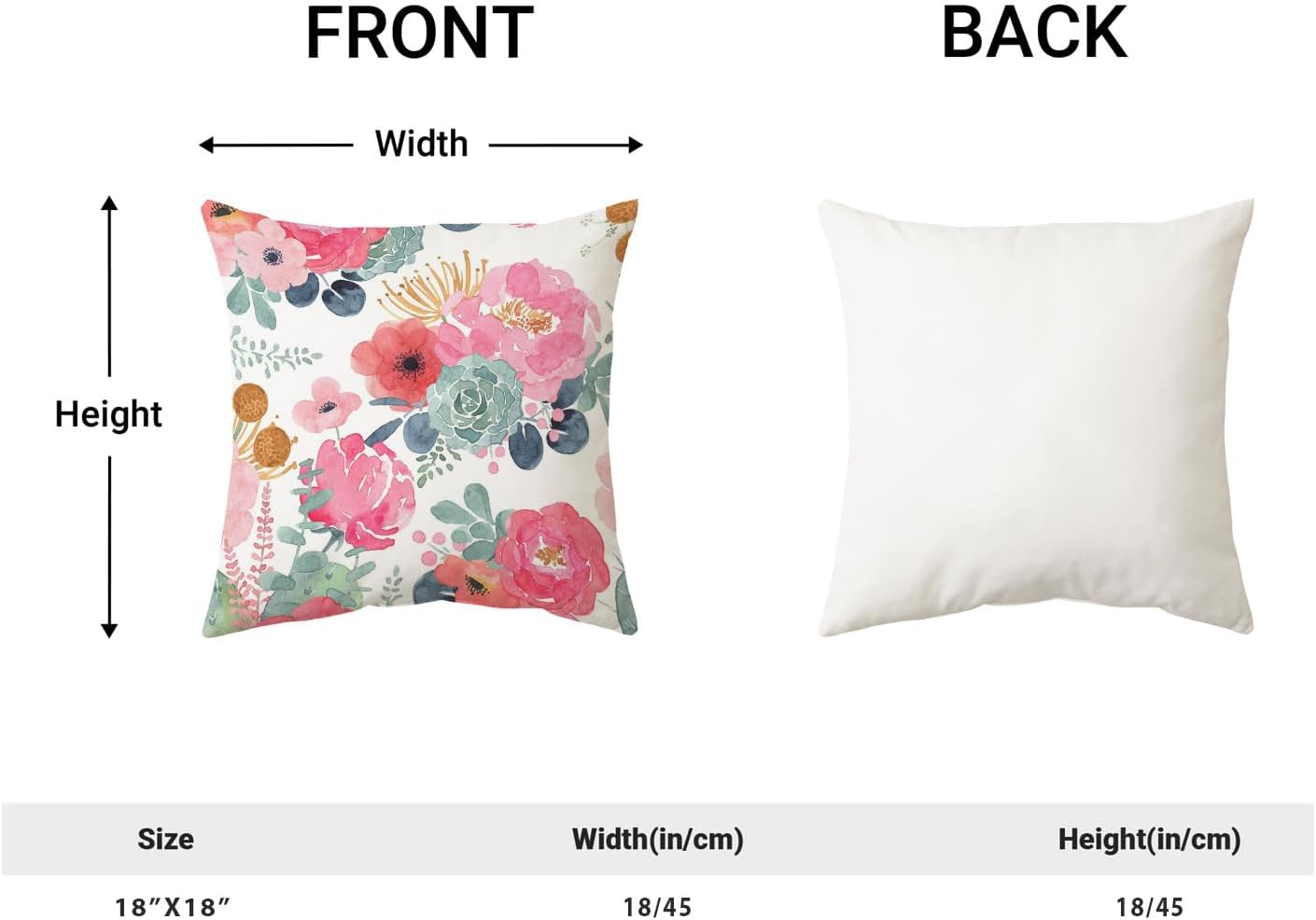 CXMEIFLY Spring Floral Pillow Covers 18 x 18 Inch Set of 2 for Watercolor Pink Flowers Decor Throw Pillows Green Leaves Plant Outdoor Decorative Cushion Cases with Zipper for Couch Bed Decorations