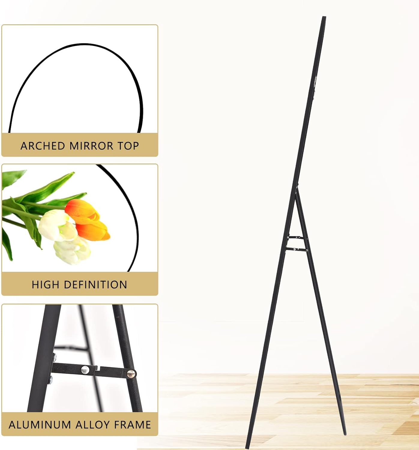 BEAUTYPEAK 64"x21" Arch Full Length Mirror, Hanging or Leaning Arched-Top Full Body Mirror with Stand for Bedroom, Dressing Room, Black