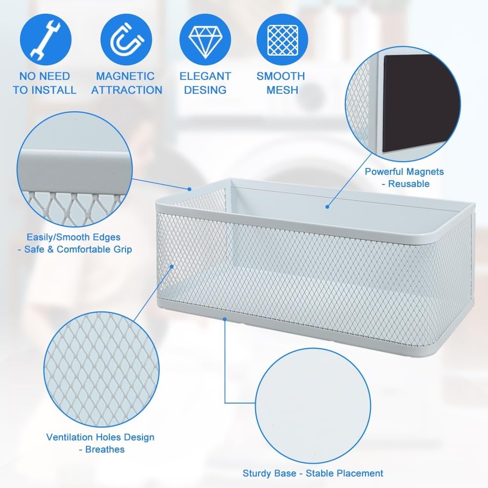 Picowe Magnetic Laundry Organizer, Large Magnet Basket for Laundry Room,16.5lb Capacity Magnetic Shelf for Washer /Dryer, Fridge & Small Spaces ( L, White)