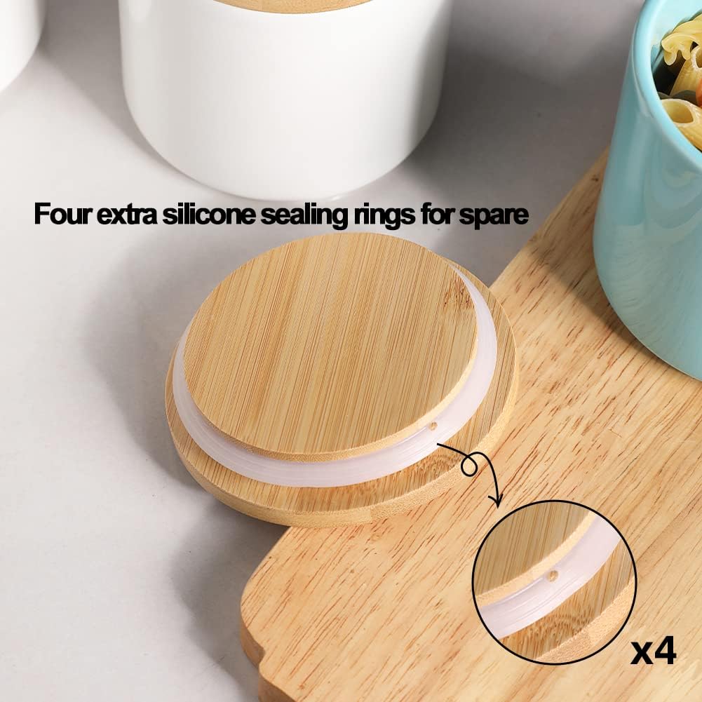 Sweejar Ceramic Kitchen Canister Sets, Porcelain Container for Countertop, Heavy Food Storage Jars with Airthight Seal Bamboo Lid, Servering for Sugar, Coffee Beans, Tea Leaves, Pack of 4（White）