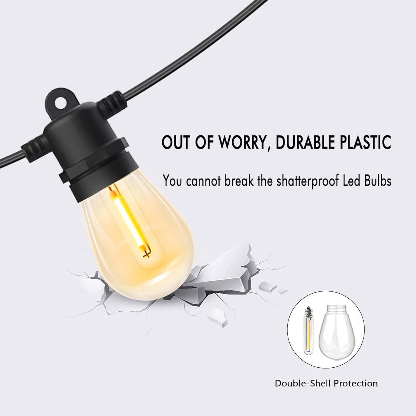 Outdoor String Lights Waterproof 150FT Patio Lights with Shatterproof 2700K Plastic Bulbs String Lights for Outside Bistro Gazebo Pergola Café Market Lights, 3-Pack