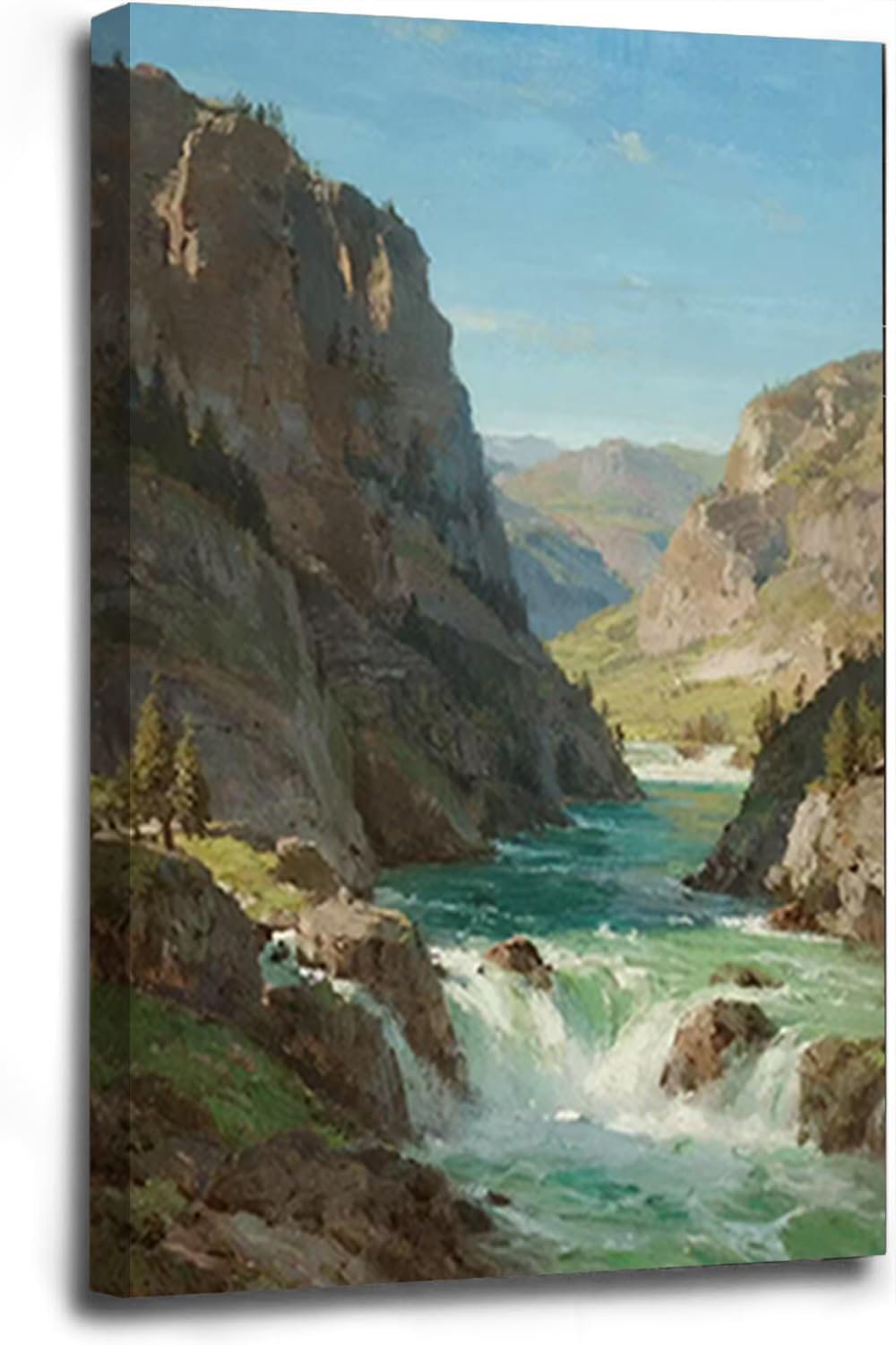 Natural mountain stream scenery poster suitable for bedroom beautiful blue sky flowing river scenery suitable for living room dormitory office