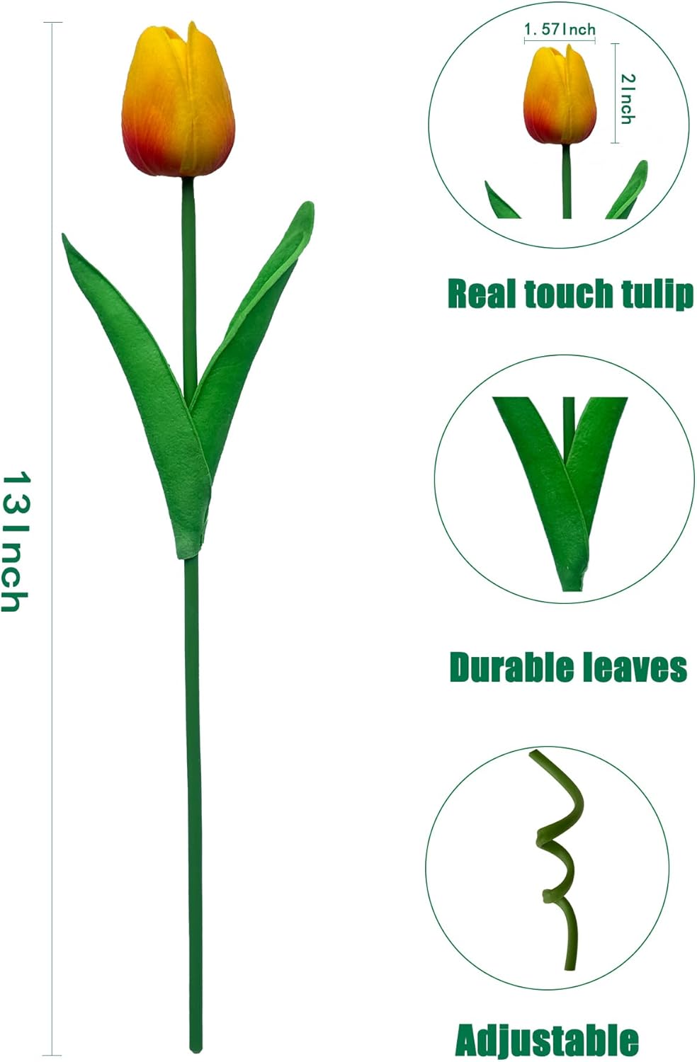 15 Heads Artificial Flowers PU Real Touch Tulip Bouquets Orange Tulips Faux Tulips Latex Fake Flower Bouquet for Spring Wedding Home Décor Centerpiece Arrangements