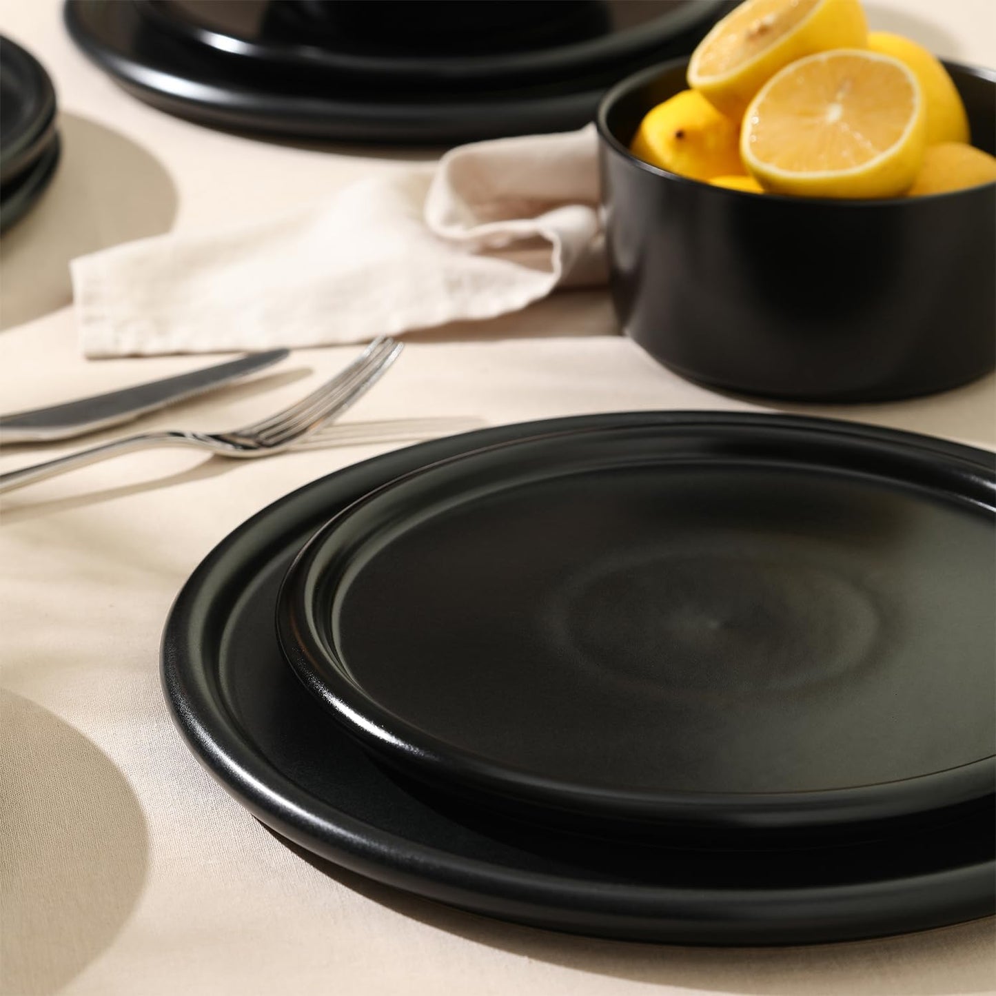 Stone Lain Eden 24-Piece Dinnerware Set Stoneware, Plates and Bowls Set, Dishwasher and Microwave Safe Dish, Dish Set for 8, Black