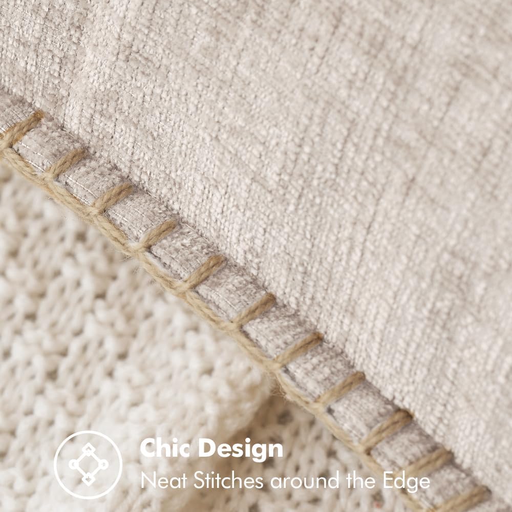 MIULEE Pack of 2 Couch Throw Pillow Covers 20x20 Inch Light Brown Farmhouse Decorative Pillow Covers with Stitched Edge Soft Chenille Solid Dyed Pillow Covers for Sofa Bed Living Room