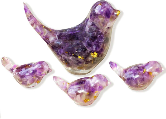 Crystal Bird Figurines, Resin Animal Statues, Miniature Decorative Gravel Birds, Home Decor (4PCS-Amethyst)