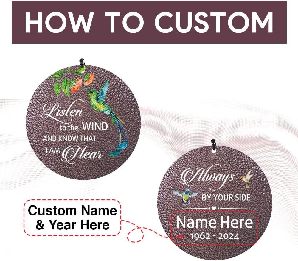 Sympathy Wind Chimes, Personalized Wind Chime for Loss of Loved Mom/Dad/Lover, Colorful Hummingbird Memorial Wind Chimes, Commemorative Sympathy Gifts