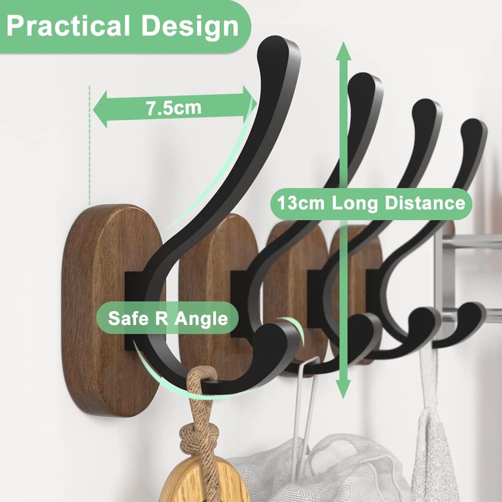 Wall Hooks for Hanging Coats - 4 Pack Coat Hooks Wall Mounted, Wood Coat Hooks for Wall, Bussdis Single Metal Hooks for Hanging Hats, Keys, Towel, Robe, Purse, Jackets, Decorative Livingroom, Bathroom
