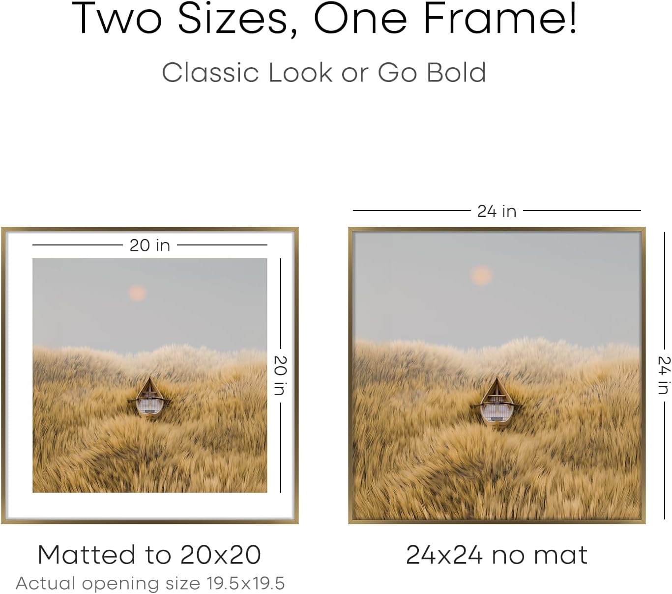 Homeforia 24x24 Picture Frame Bronze, High End Metal 24 x 24 Large Square Poster Frames with Mat 20 by 20 inch Photo, 24by24 Thin Brass Frames Matted to 20x20 Print, Tempered Glass, Wall Kit, Set of 1