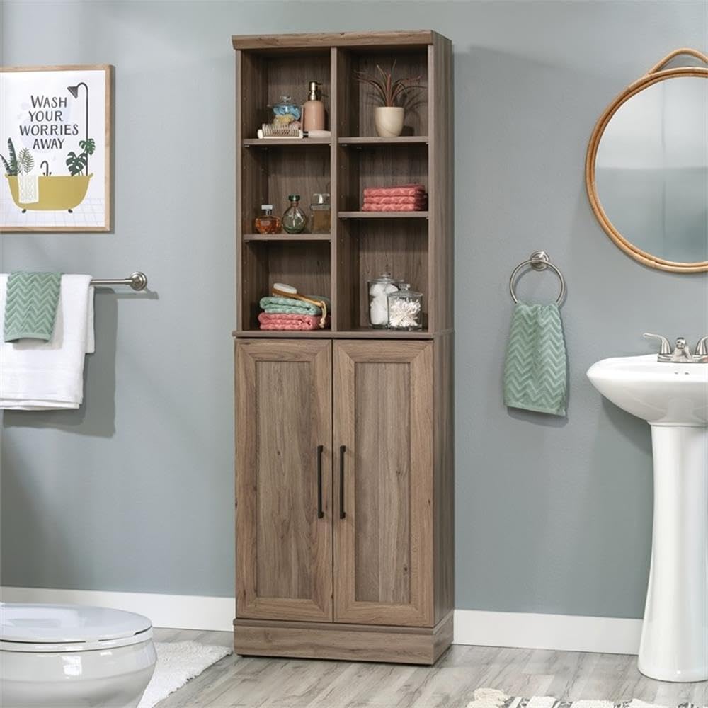 Sauder HomePlus Multi-Room Storage Cabinet with Adjustable Shelves and Door Positioning, Kitchen Laundry Bathroom Pantry Storage Cabinet, in Salt Oak Finish