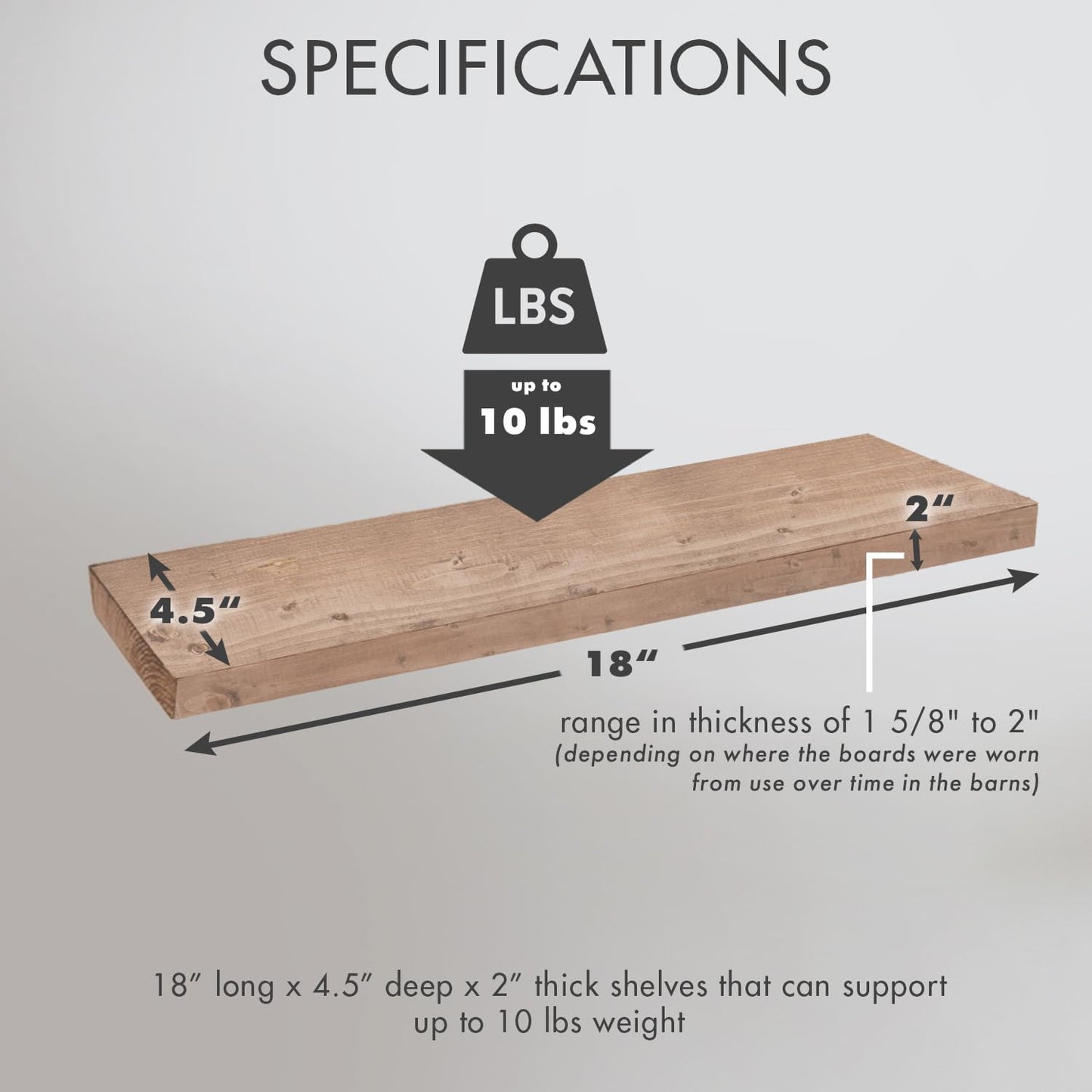 Urban Legacy Reclaimed Barnwood Planks | Floating Shelves for Wall w/Flush Mount Shelf Bracket Set Included | Set of 2 (Natural, 18"x 4.5"x 2")