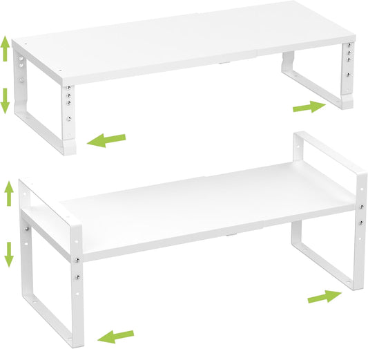Expandable,Stackable Spice Rack,Seasoning Organizer and Storage,Spices Jar Racks for Cabinet,Countertop, Metal Pantry, Cupboard,Laundry Storages,Heavy Duty(2 Packs/Medium/White)