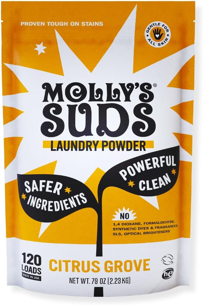 Molly's Suds Original Laundry Detergent Powder | Clean Laundry Detergent Powder for Sensitive Skin | Simple, Effective Ingredients, Stain Fighting | 120 Loads (Citrus Grove)