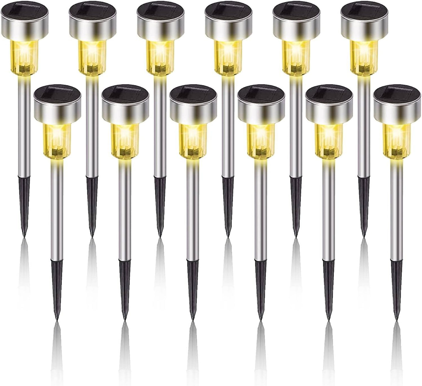 Solar Lights Outdoor Waterproof, , Solar Garden Lights Solar Powered, Stainless Steel LED Landscape Lighting Outdoor Solar Lights for Yard, Pathway, Walkway, Patio , Lawn - 12 Pack (Warm White)