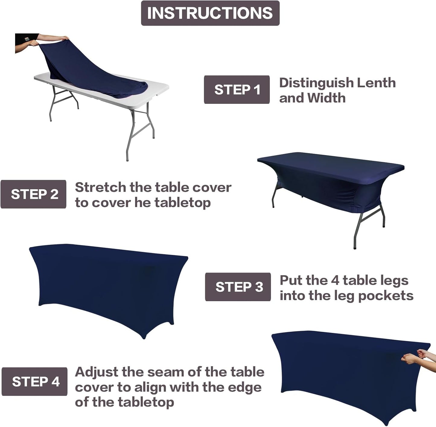 IVAPUPU 2 Pack 6FT Table Cloth for Rectangular Fitted Events Stretch Jean Blue Table Covers Washable Spandex Tablecloth Protector for Party, Wedding, Cocktail, Banquet, Festival