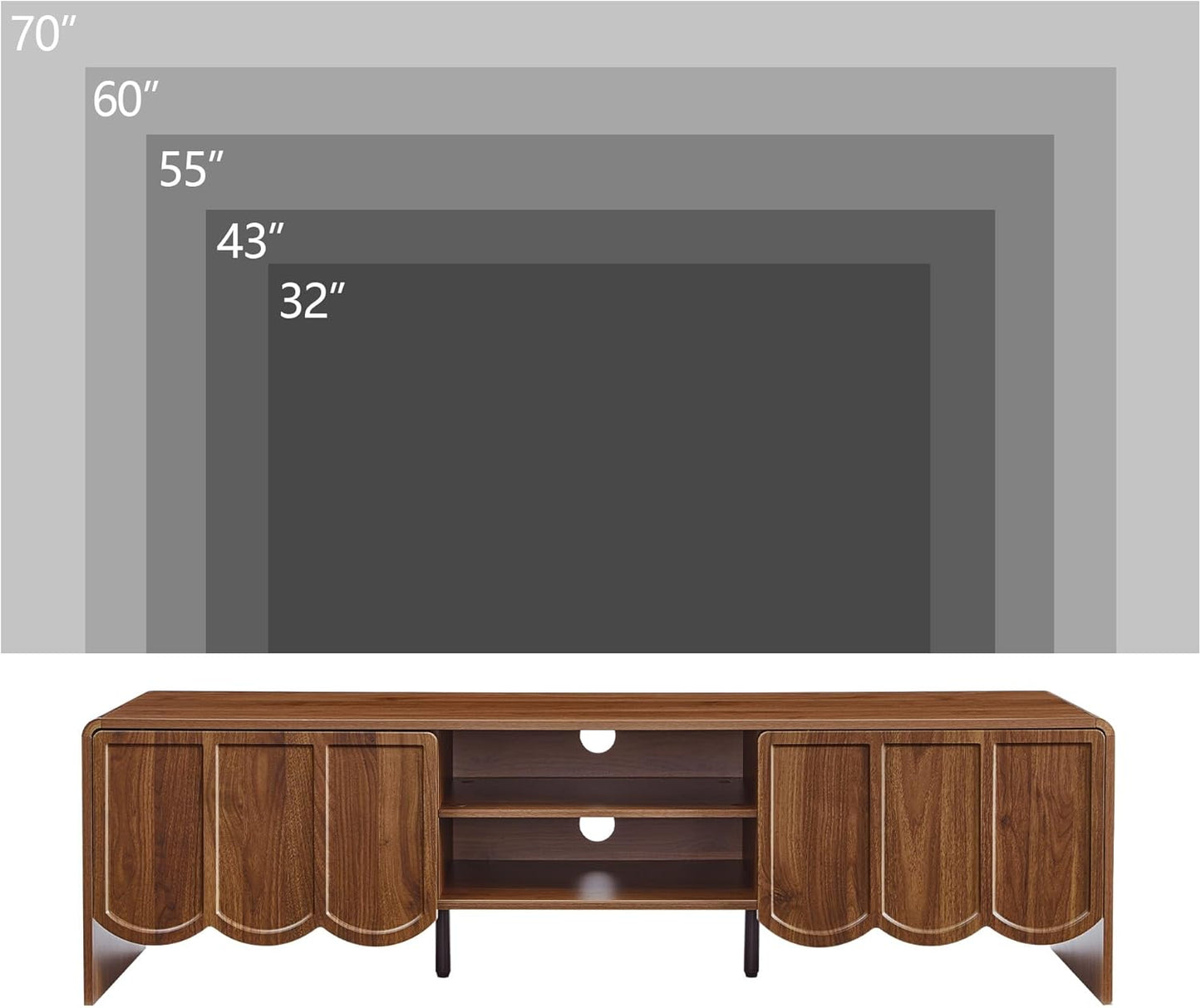 ORRD 63'' TV Stand, Modern TV Console Table Wave Panel Television Stands Entertainment Media Center with Storage Compartment and Sliding Door for Living Room (Walnut)
