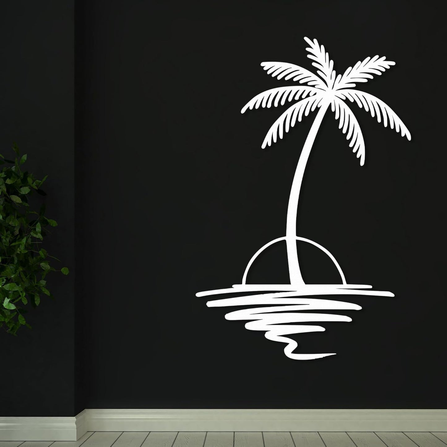 Metal Palm Tree with Sunset Wall Art, Large Outdoor Wall Decor, Tropical Beach Coastal Decor for Living Room, Bedroom, Garden Home Wall Sign, Perfect Metal Wall Art for Beach House, Coastal Theme, and Home Decoration (White, 48 x 40 inches)