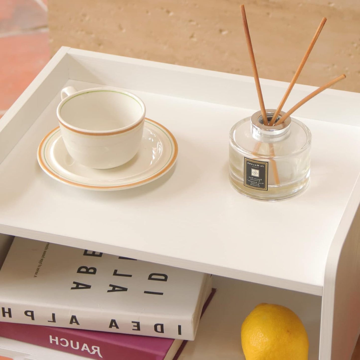 MaxSmeo White Nightstand, Small Bed Side Table for Small Spaces,Mid Century Modern Nightstand End Table with Storage and Solid Wood Legs for Bedroom Living Room(White)