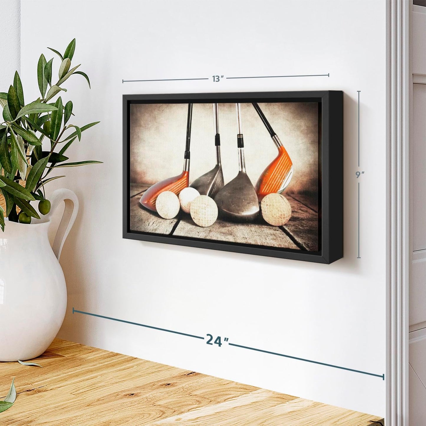 ElephantStock Golf Sets Wall Art - Horizontal Framed Canvas - 1-Piece Mancave Wall Decor - Photography Sports Canvas Print - Yellow and Brown Decor for Wall - 13" X 9"