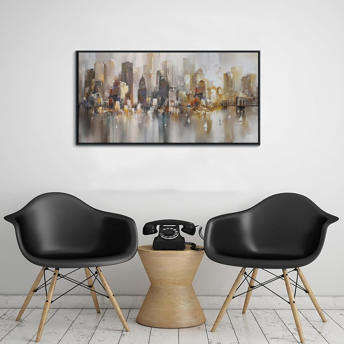 New York City Wall Art -Framed Modern Abstract Wall Art for Living Room, Office & Bedroom Cityscape & Paintings for Bedroom brooklyn bridge Pictures Wall Decor Chicago Artwork for Walls 20×40IN