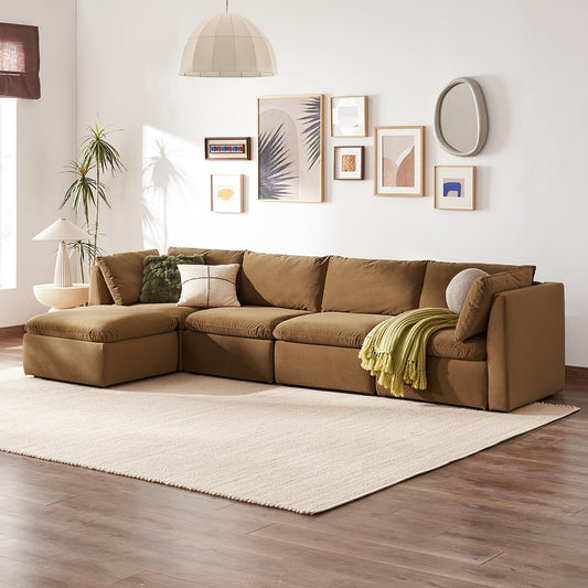 mopio Oversized Modular Sectional Sofa with Fully Removable Covers and Storage, Convertible U, L-Shaped and Sleeper Sectional, Modern Couches with Ottoman Chaise (Hazelnut Velvet, 5 Seats, L)