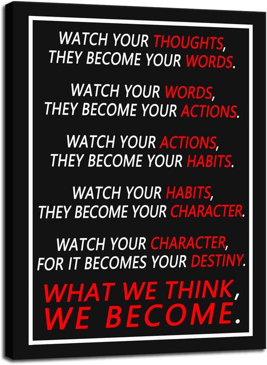 Watch Your Thoughts Motivational Canvas Print Wall Art Inspirational Picture Painting Inspiring Entrepreneurs Poster Modern Home Living Room Classroom Office Wall Decor Artwork [30''Wx 40''H]