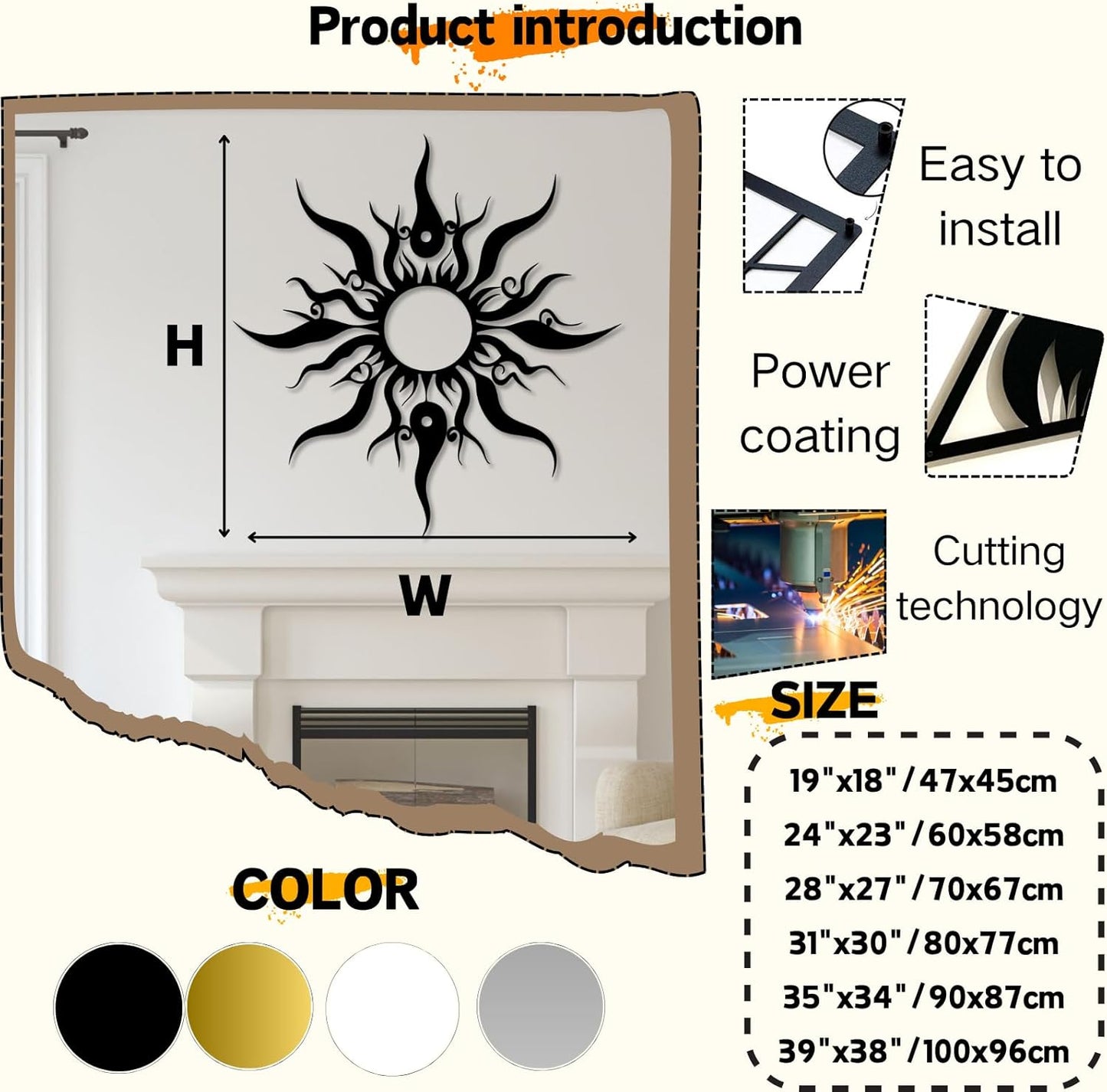 Hotuijxca Metal Wacky Sun Wall Art, Wacky Sun Metal Decor for Livingroom, Bedroom (Gold, 39"x38"/100x96cm, metal wall art)