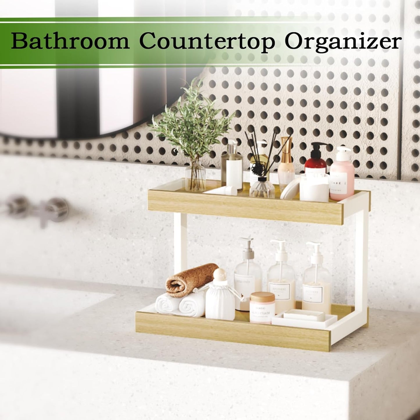 MARTY 2 Tier Spice Rack Organizer for Countertop, 15.8''L Coffee Station/Bathroom Organizer Countertop, Counter Shelf Desktop Storage Organizer for Kitchen, Bedroom, Office