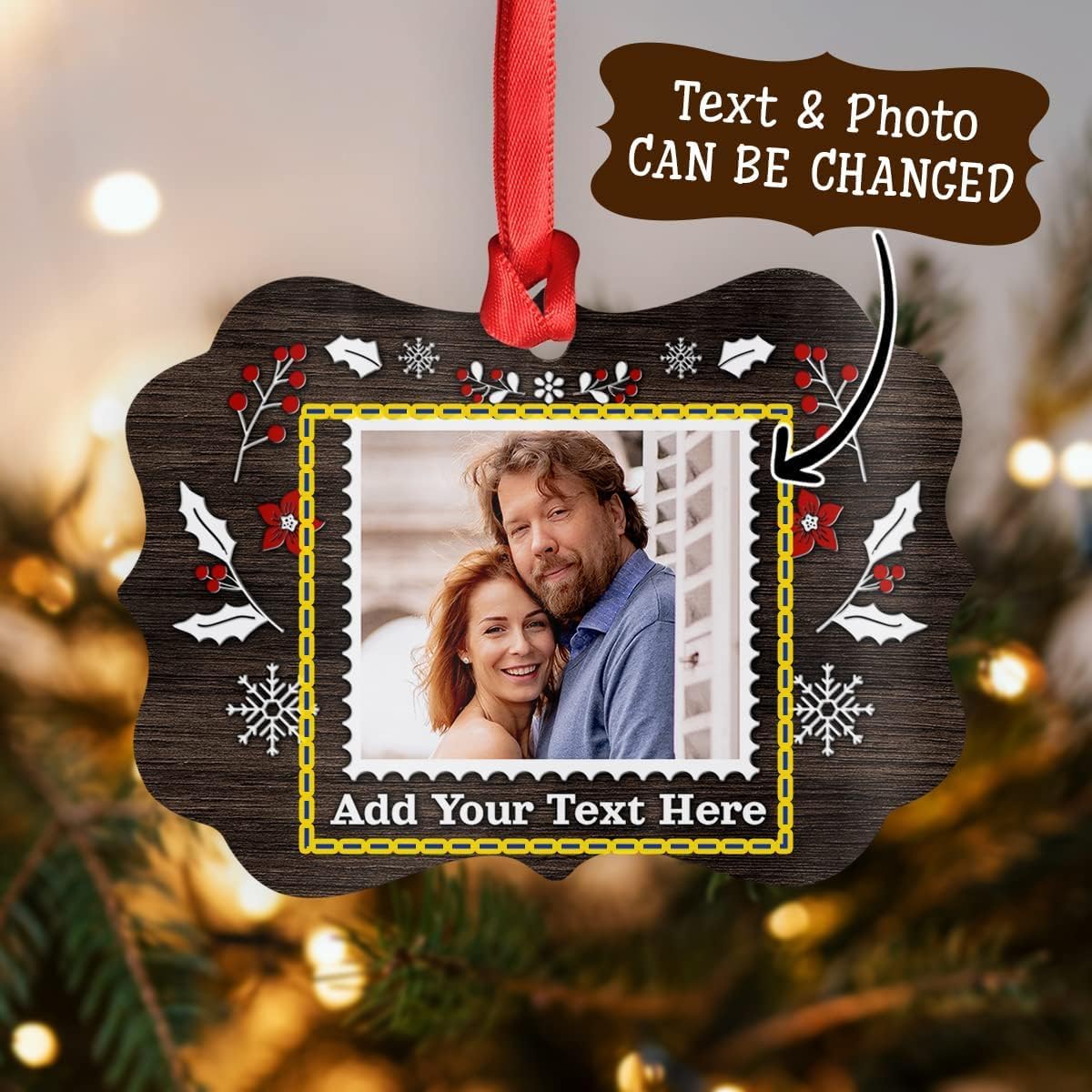 Personalized Photo Christmas Ornaments Custom Metal Aluminum Ornament with Picture & Text - Xmas Tree Hanging Decorations Gifts for Couple Family Best Friends