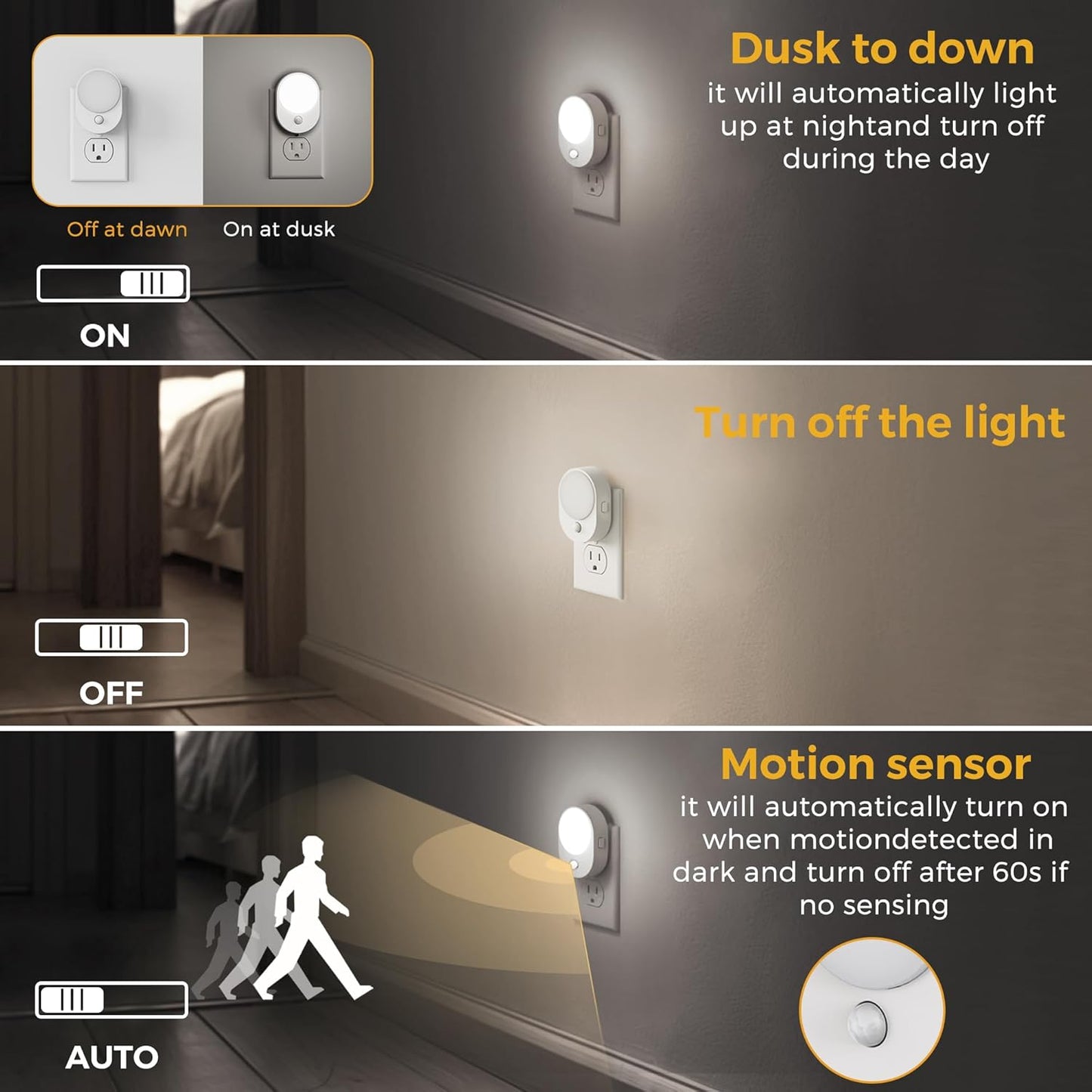 L LOHAS LED Motion Sensor Night Light,[2-PACK] Night Lights Plug into Wall,2 IN 1 Built-in Motion Sensor and Dusk to Dawn Sensor,5000K Daylight White,Nightlight for Bathroom Hallway