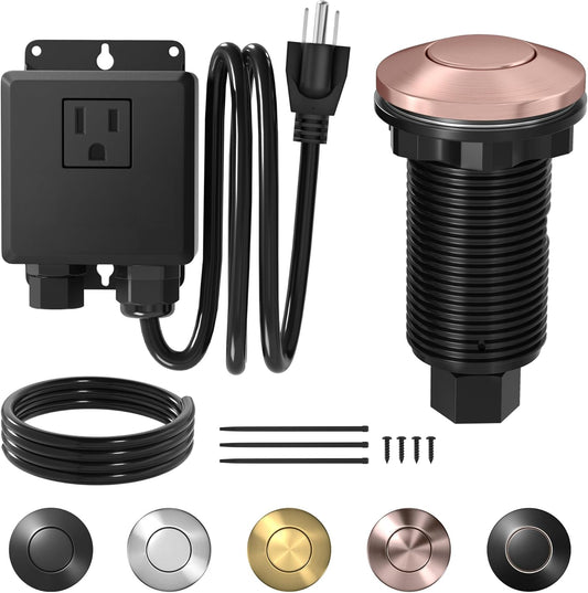 Joinfworld Garbage Disposal Air Switch Kit Waterproof Garbage Disposal Button Kit with Long Garbage Disposal Switch Copper - UL Listed