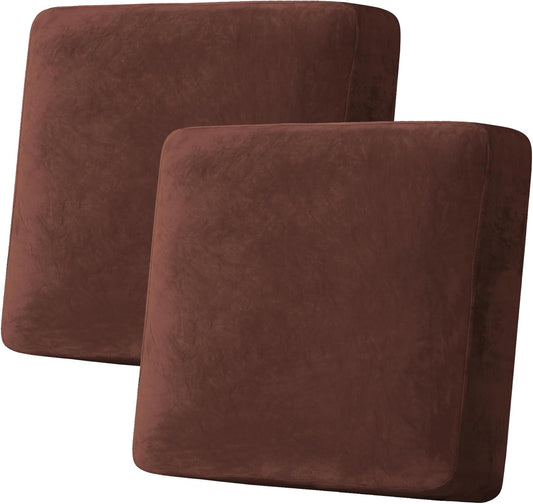 H.VERSAILTEX Velvet Stretch Couch Cushion Cover Plush Cushion Slipcover for Chair Loveseat Sofa Cushion Furniture Protector Seat Cushion Sofa Cover (2 Piece Large Sofa Cushion Covers, Burnt Brick)