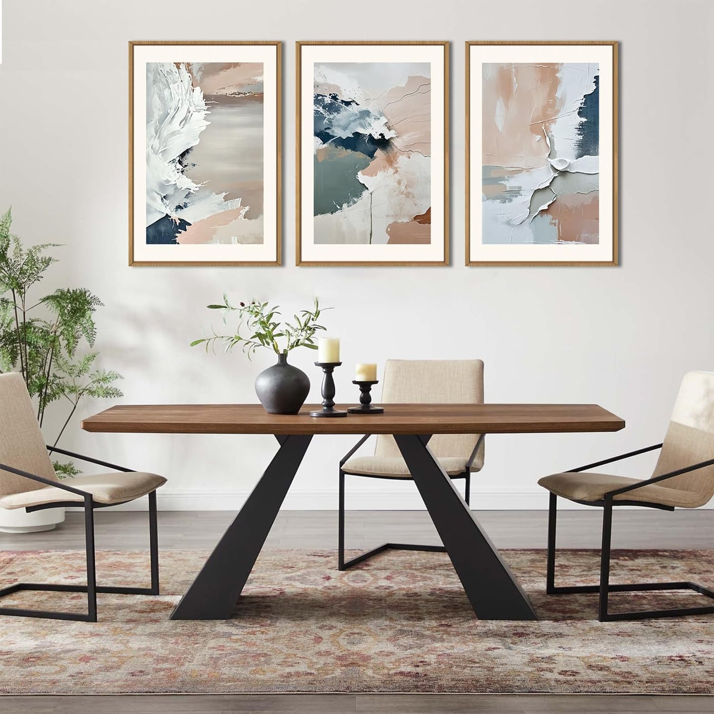 HPNIUB Large Modern Abstract Framed Canvas Wall Art Set, Minimalist Splash Ink Blue Pink Pastel Watercolor Wall Decor,Illustration Art Painting for Living Room,Bedroom,Office -24"x36"x3