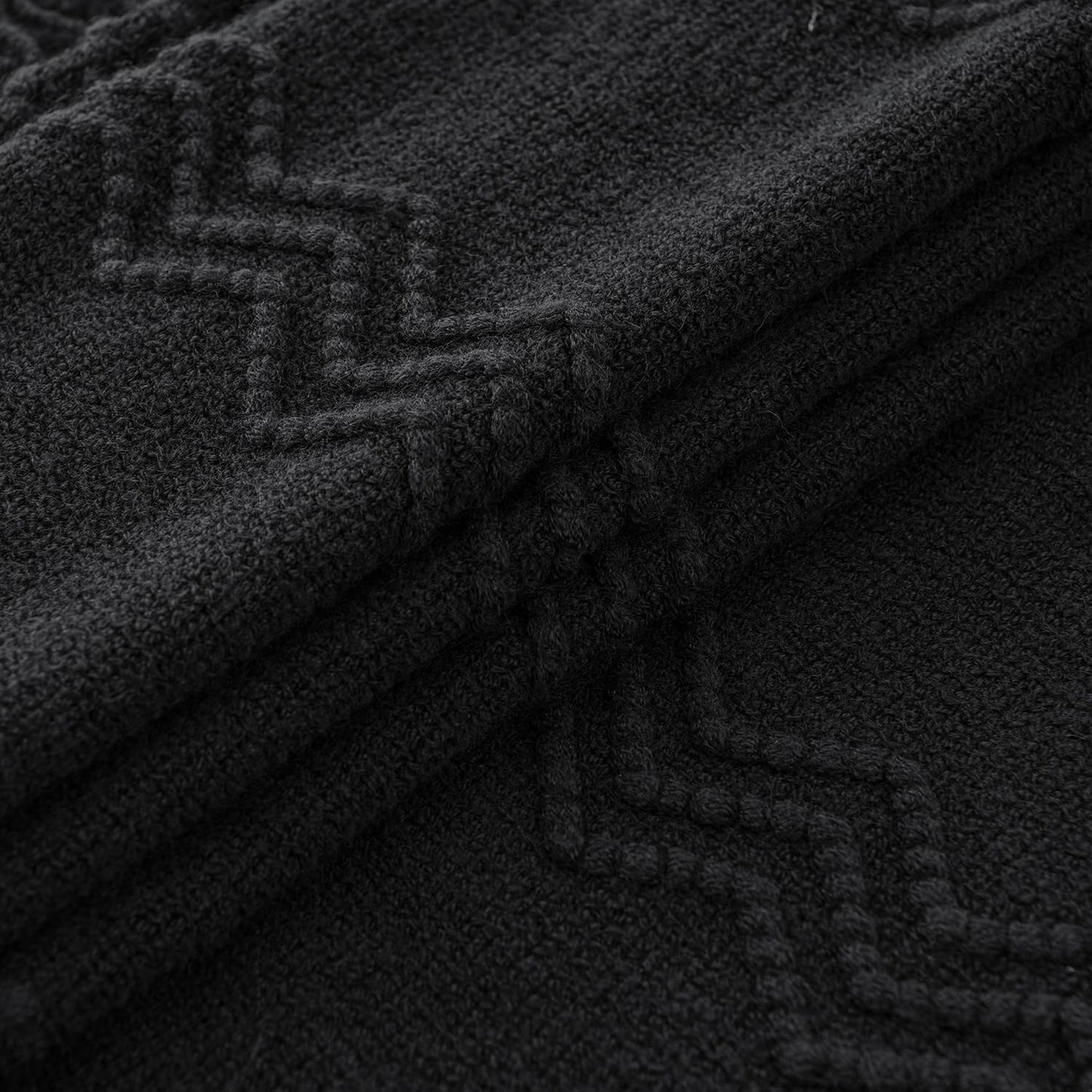 MIULEE Black Knitted Throw Blanket for Couch Textured Knit Blanket with Tassels Cozy Woven Boho Bed Blanket for Sofa Bed Chair Acrylic Wave Pattern 50"x60"