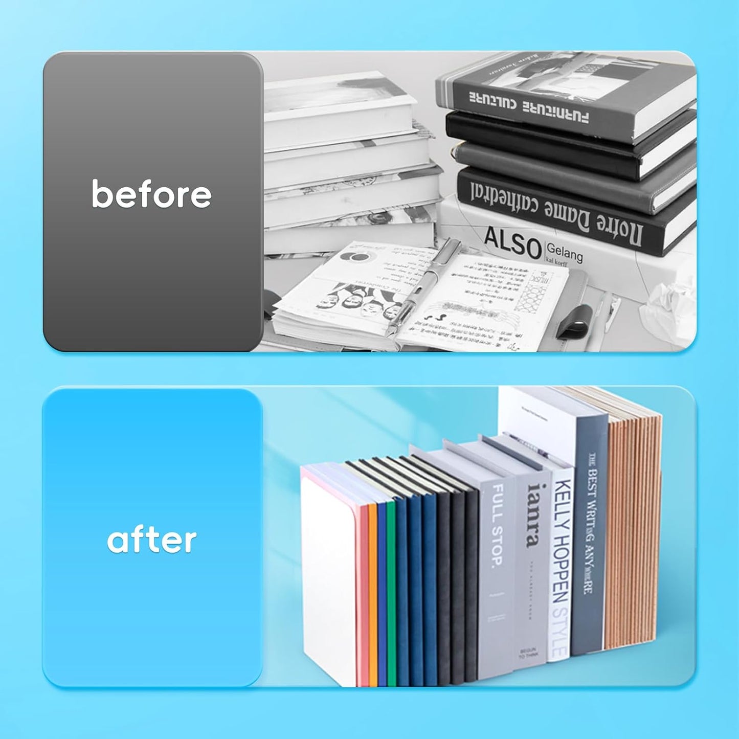 M&G Book Ends 1 Pair, White Large Metal Bookends for Shelves, L-Type Book Stopper for Heavy Books, Non-Skid Bookstand for Office Home School Supplies