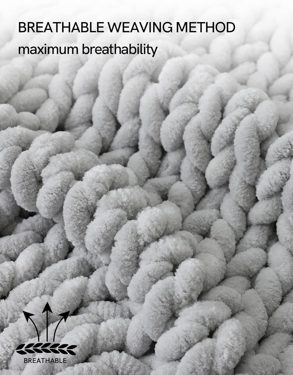 YnM Chunky Throw Blanket, Hand Knitted with Chenille Yarn, Skin Friendly, Ventilated and Breathable, Machine Washable, Home Décor Piece for Couch, Sofa and Bed (Glacier Grey, 40x50 Inch)