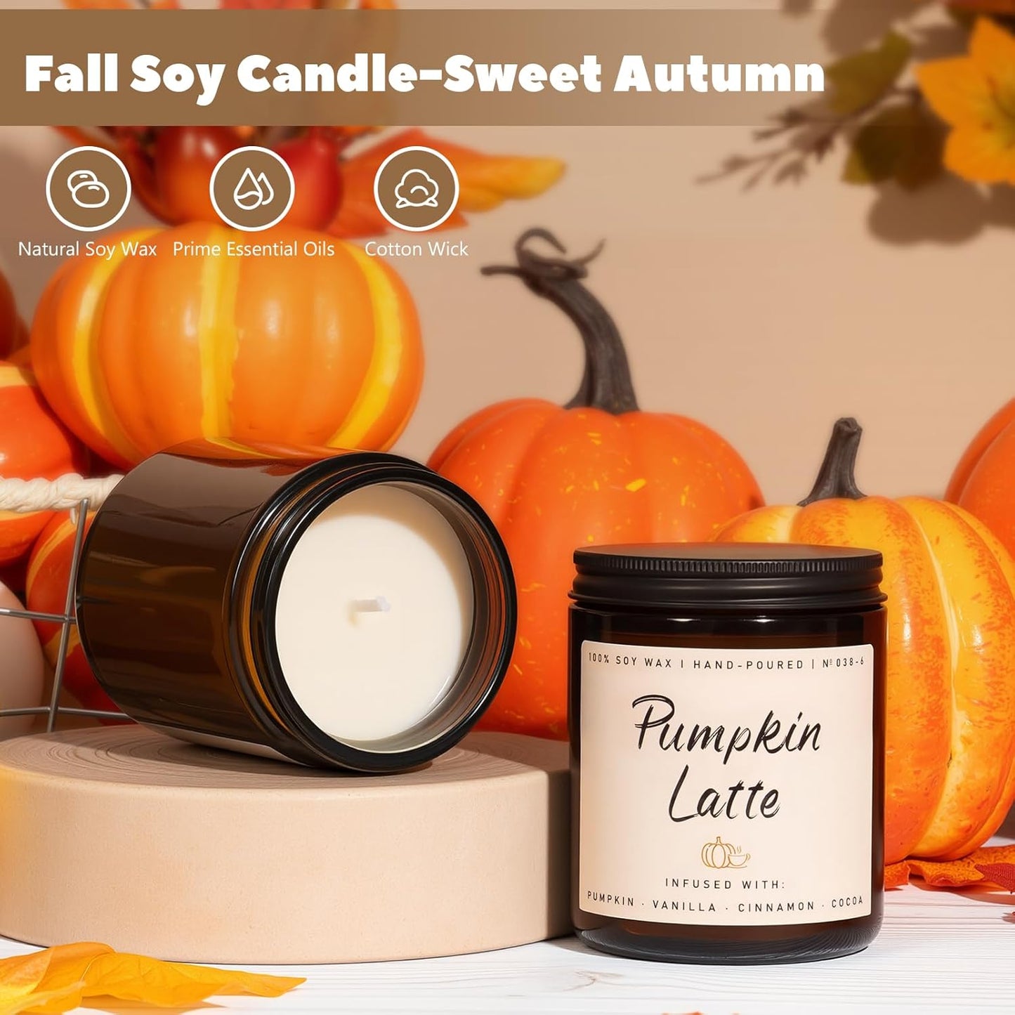 Auelife Fall Candles, Pumpkin Latte Scented Candle – Fall Soy Candle for Home | Autumn Aromatherapy Candles| Pumpkin Scented for Autumn Home Décor & Cozy Gift for Women