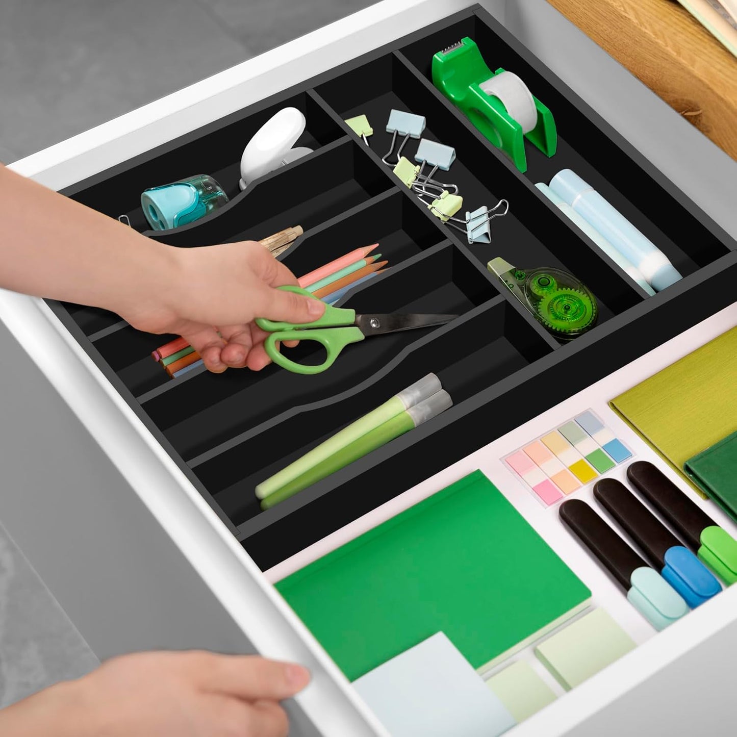 ROYAL CRAFT WOOD Luxury Bamboo Kitchen Drawer Organizer - Silverware Organizer - Utensil Holder and Cutlery Tray with Grooved Drawer Dividers for Flatware and Kitchen Utensils (7 Slot, Black)