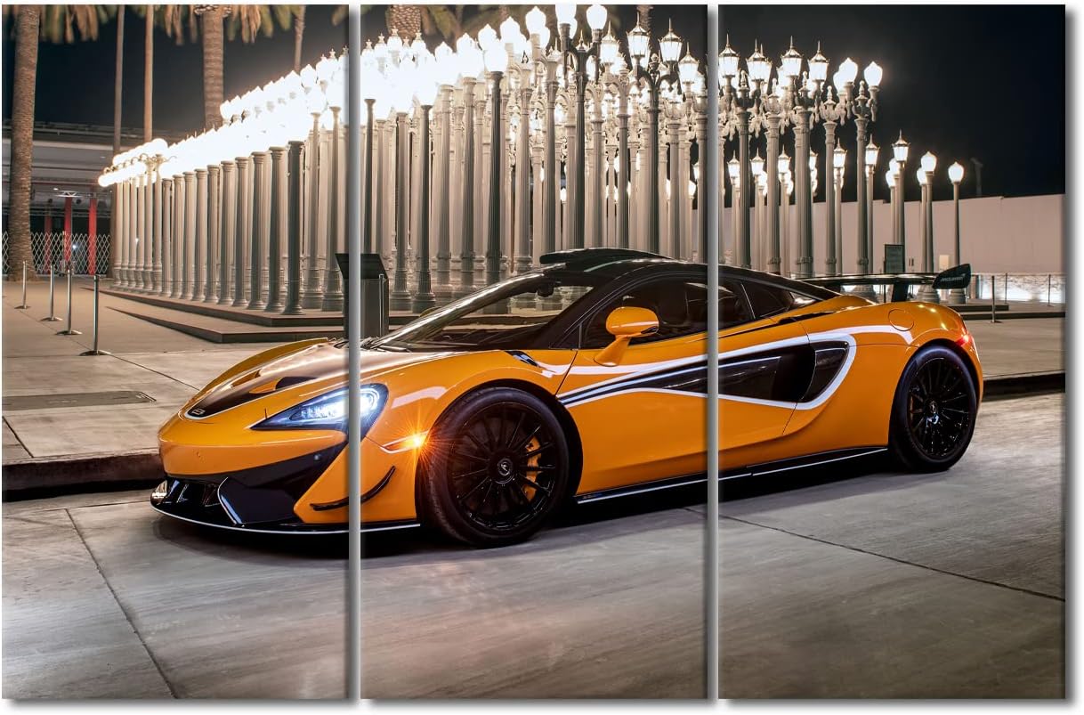 TUMOVO Sports Car Canvas Wall Art for Bedroom Orange Super Car Wall Paintings for Living Room Hypercar by the Road Office Modern Wall Art Pictures Print On Canvas Framed Ready to Hang, 42" Wx28 H