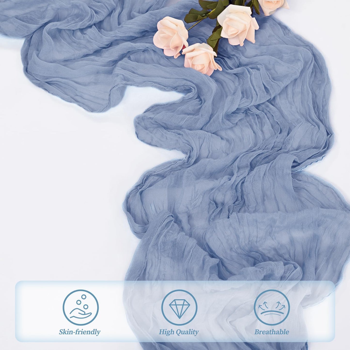 20 Pack Dusty Blue 10FT Cheesecloth Table Runner Rustic Gauze Fabric Cheese Cloth Table Runner for Wedding Bridal Baby Shower Table Decor 20 x 120 Inch Long Boho Sheer Birthday Party Table Decorations