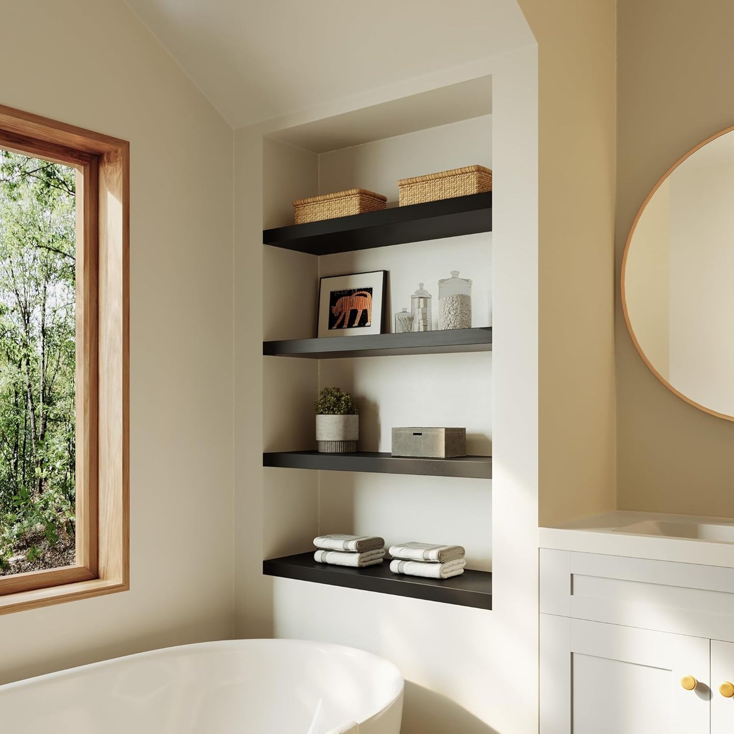 Large Floating Shelves for Wall Set of 3 Wooden Wall Shelves 30 in x 12.75 in x 2 in Room Decor Long Shelf with Invisible Wall Mount Bracket for Bedroom Kitchen Living Room Black