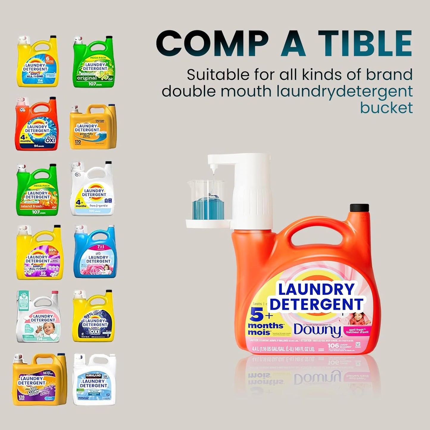 Electric Laundry Detergent Dispenser with Graduated Cup, Smart Laundry Soap Pump for Liquid Detergent Containers, No-Spill Design, Reducing Women's Work for Laundry Room Organization