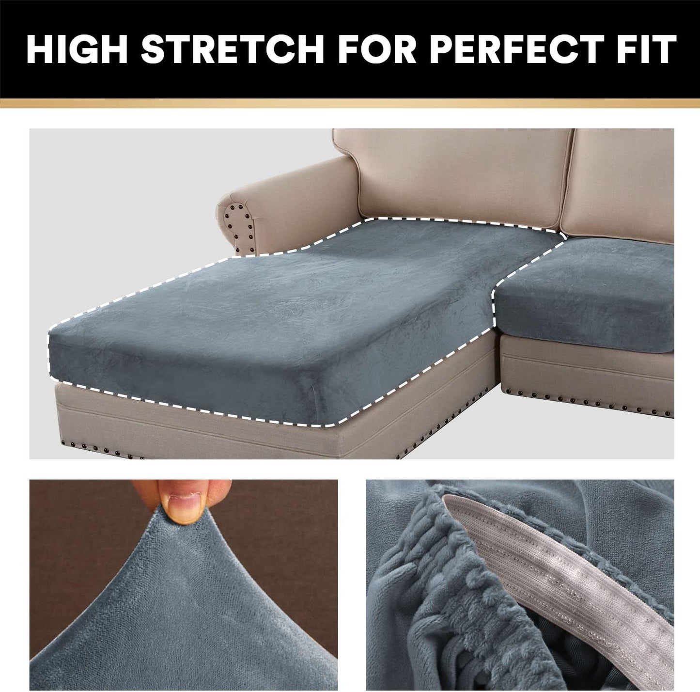 PrinceDeco Sectional Couch Covers 3 Pieces Velvet Sofa Covers L Shape Soft Couch Covers for Sectional Sofa Corner Sofa Cover Couch Cover for Dogs Washable (2 Seater + 1 Chaise,Stone Blue)
