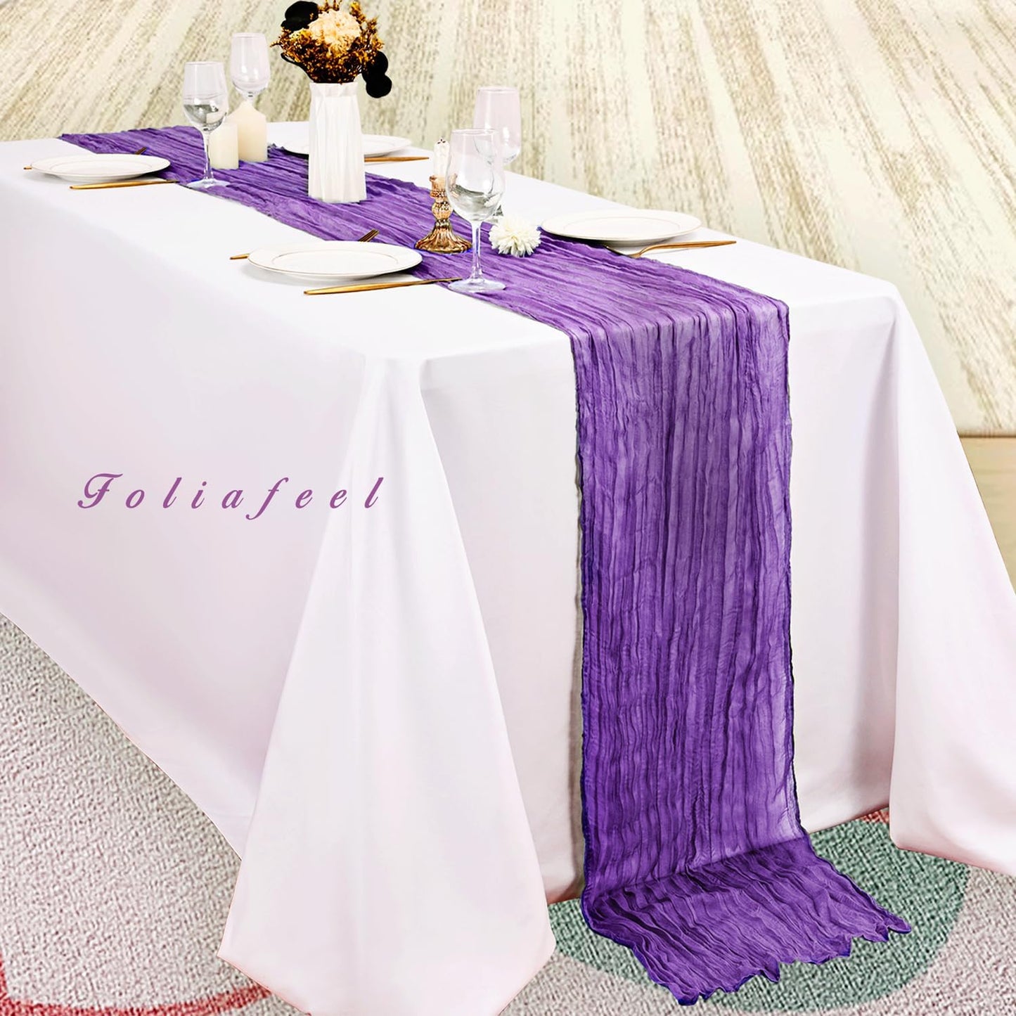 20 Pack Purple Cheesecloth Table Runner 10FT Boho Fabric Rustic Cheese Cloth Table Runner for Wedding Bridal Shower Baby Shower Gauze Sheer Birthday Party Table Decorations 20 x 120 Inch Long