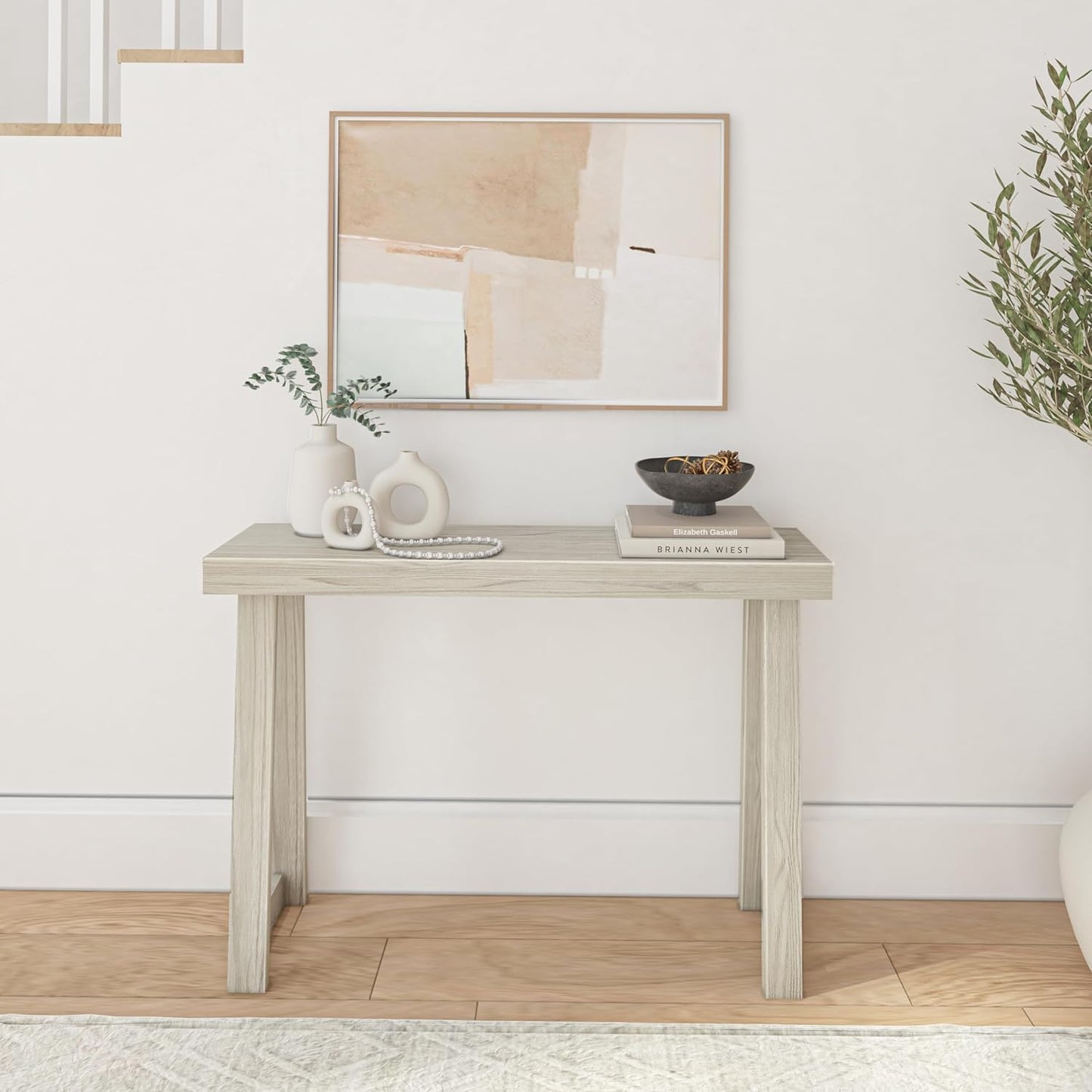 Plank+Beam Solid Wood Console Table, 46.25 Inch, Sofa Table, Narrow Entryway Table for Hallway, Behind The Couch, Living Room, Foyer, Easy Assembly, Coastal White