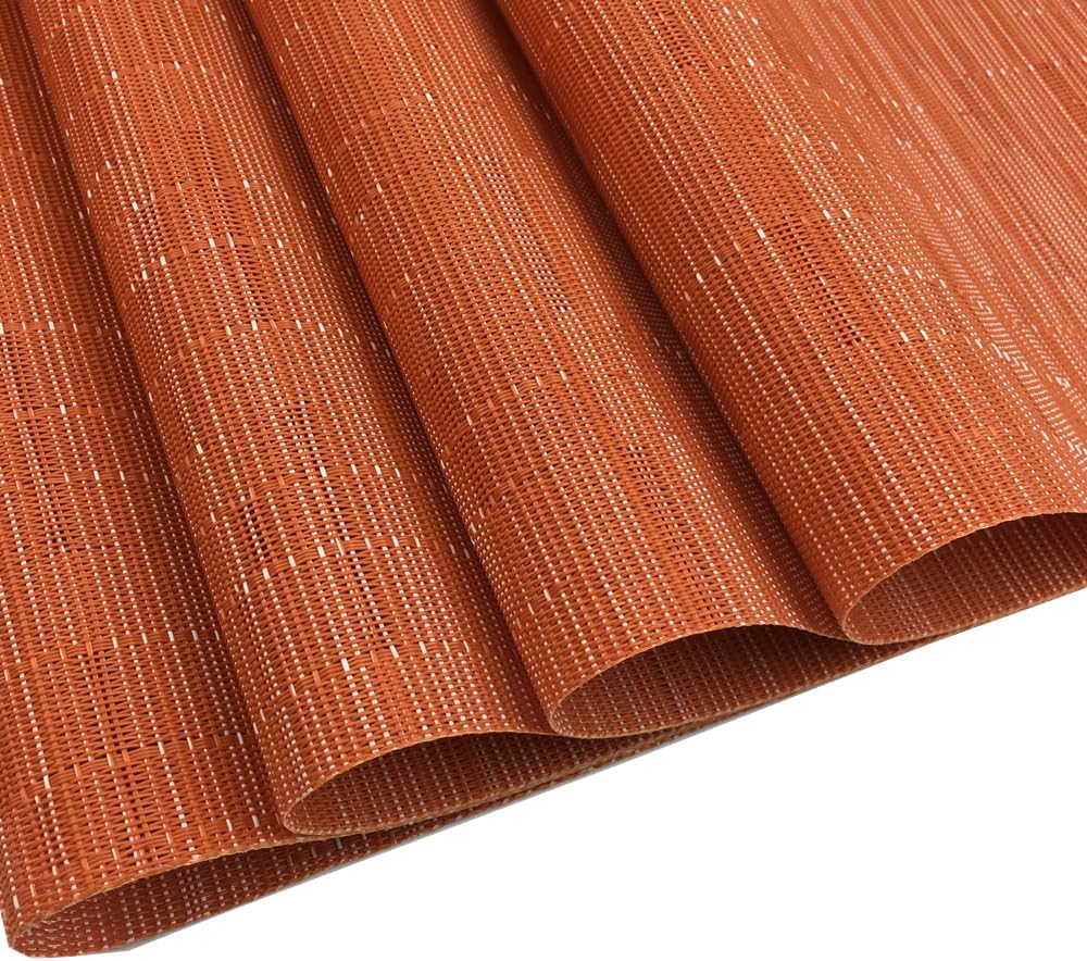 WAZAIGUR Placemats Set of 4 for Dining Table Heat-Resistant Washable Place Mats Woven Vinyl Kitchen Table Mats Easy to Clean,Orange