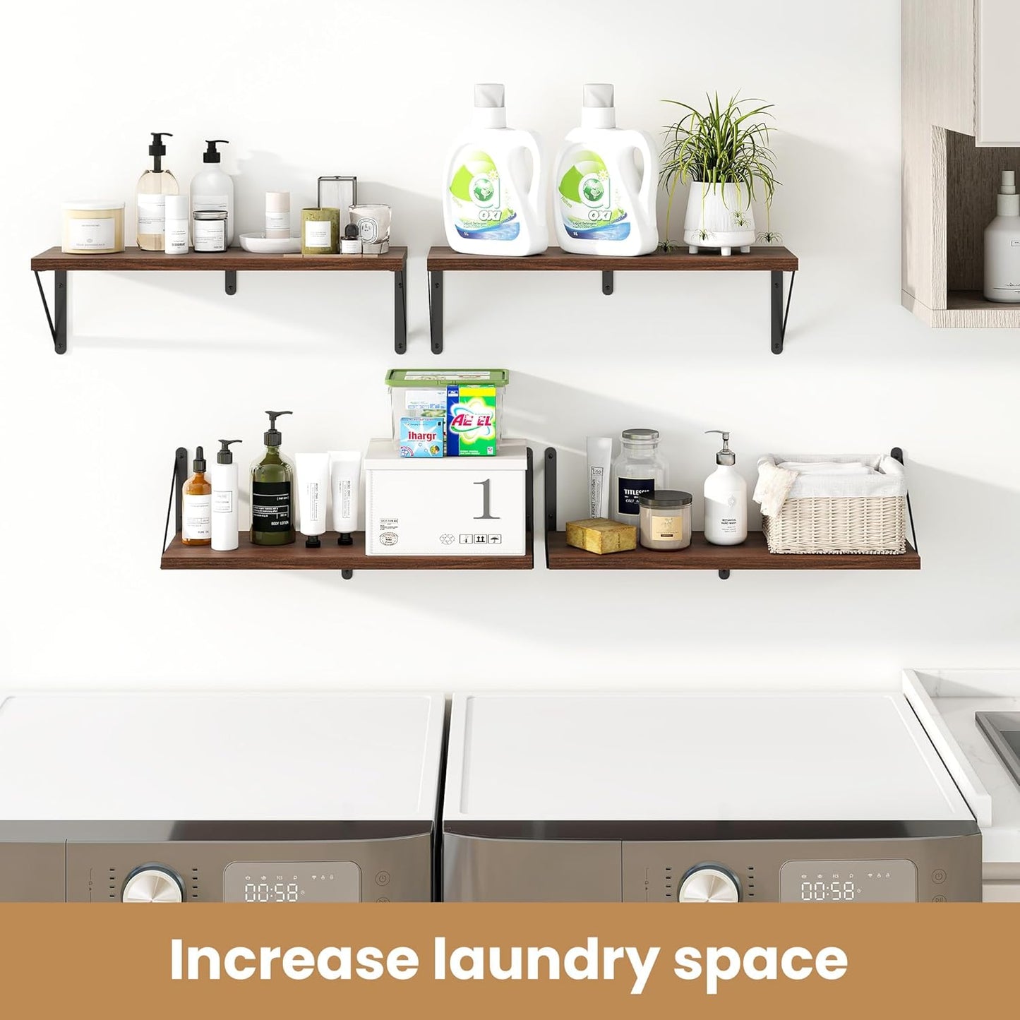 Heimlove Floating Shelves for Wall 24 Inches,8 Inches Deep Wall Bookshelf Mounted Display&Storage Wood Shelves for Kitchen Bathroom Laundry Living Room,Set of 3 (Walnut Color)